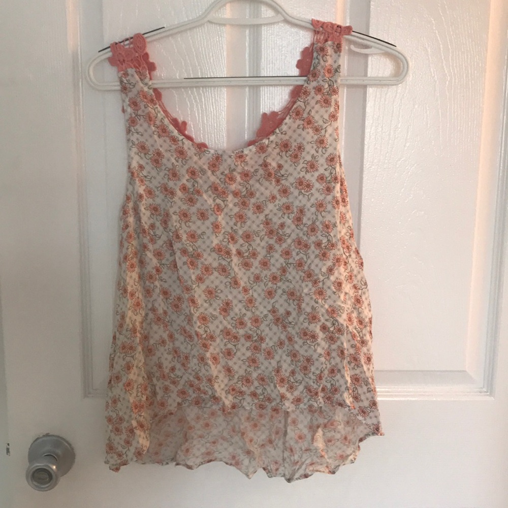 EM high-low tank top with lace back detail